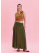 Khaki Bohemian Skirt with Elastic Waist and Drape Detail 4494